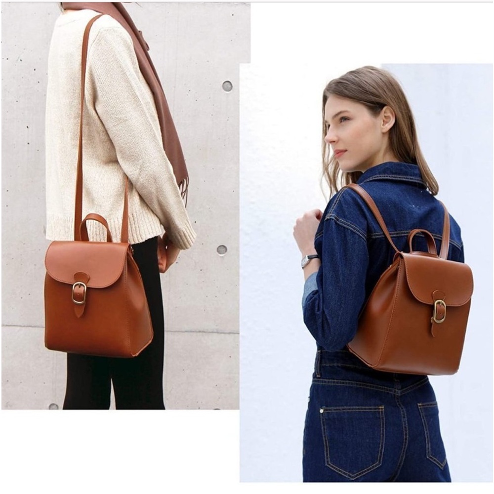 NEW Simple Leather Flap Backpack Classic Vintage